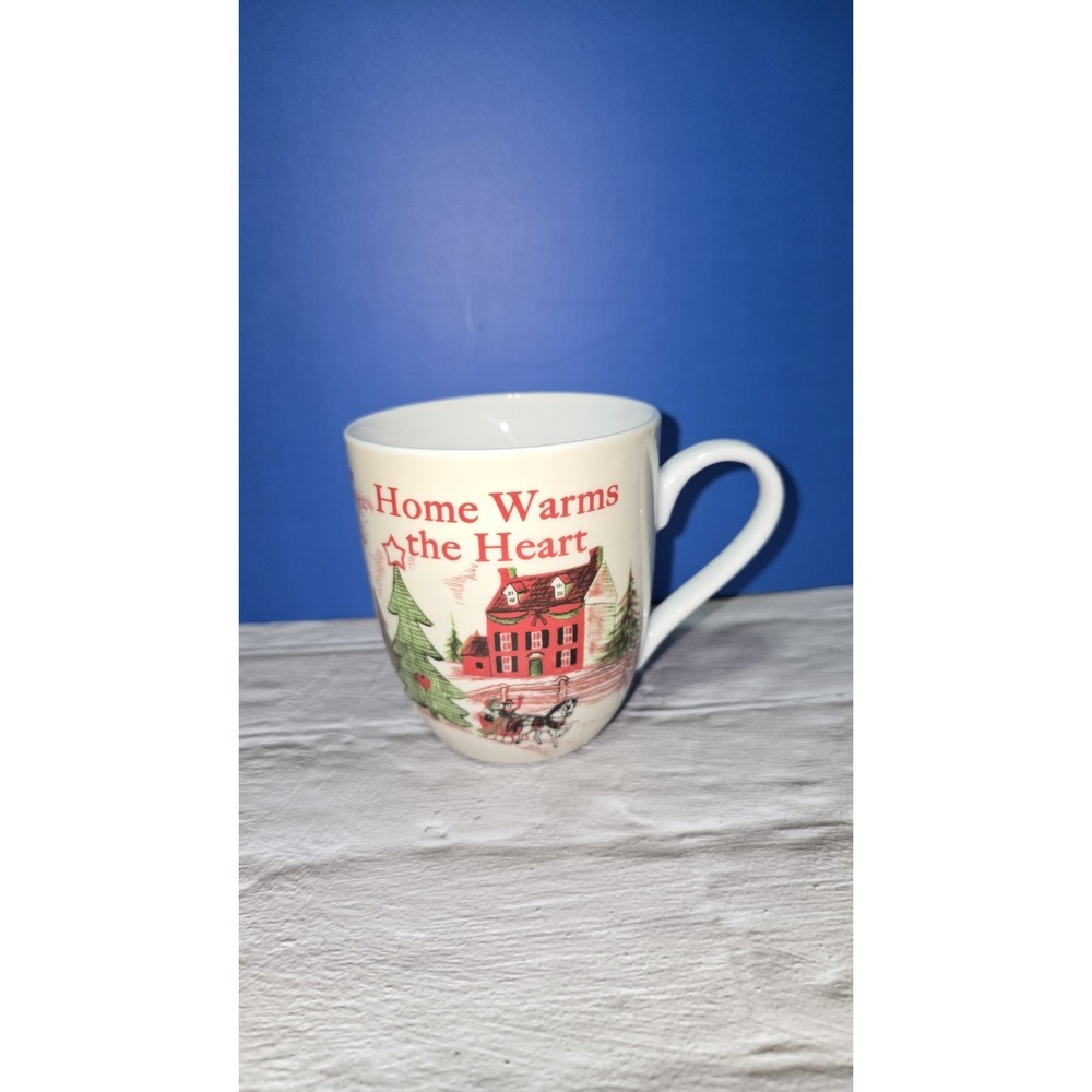 Fitz And Floyd Ceramic Christmas Mug "Home Warms The Heart" Vintage